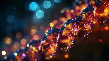 Beautiful colored bright abstract futuristic scientific glowing dna helix. AI generated photo