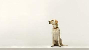 foto de un Labrador perdiguero en blanco antecedentes. generativo ai