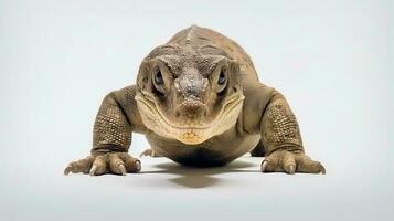 foto de un komodo continuar en blanco antecedentes. generativo ai