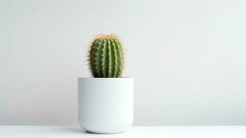 Photo of cactus in minimalist pot as houseplant for home decoration isolated on white background. Generative AI