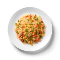 Photo of Fried Rice on plate isolated on white background. Created by