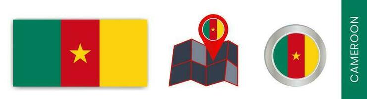 Cameroon's national flag collection is isolated in official colors and map icons are Cameroon with country flags. vector