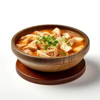 Food photography of Sundubu jjigae on bowl isolated on white background. Generative AI photo