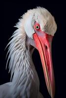 Close up photo of African Spoonbill on black background. Generative AI