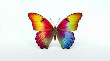 Photo of a rainbow butterfly on white background. Generative AI