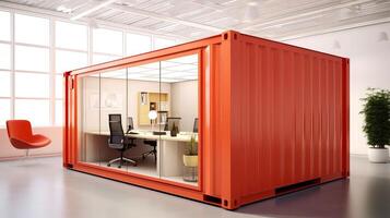 Mobile office buildings or container site office for construction site. Shipping container. Portable house and office cabins, illustration photo