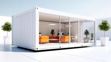 Mobile office buildings or container site office for construction site. Shipping container. Portable house and office cabins, illustration photo