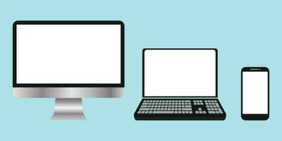 a collection of electronic devices, Computers, Laptops, Smartphones with blank screens vector