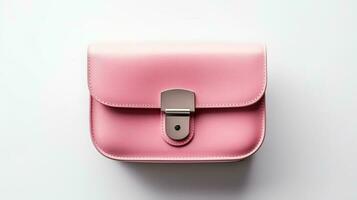 Photo of Cute pink leather female bag isolated on white background