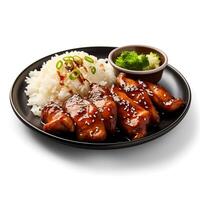 Food photography of Teriyaki Chicken on plate isolated on white background. Generative AI photo