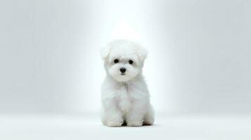 Photo of a Bichon Fise dog on white background. Generative AI