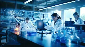 Scientist working at the laboratory, Investigator checking test tubes, Doctor in laboratory checking test tubes, Generative AI illustration photo