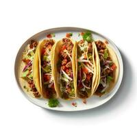 comida fotografía de tacos en plato aislado en blanco antecedentes. generativo ai foto