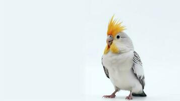 Photo of a cockatiel bird on white background. Generative AI