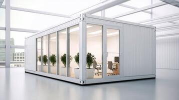 Mobile office buildings or container site office for construction site. Shipping container. Portable house and office cabins, illustration photo