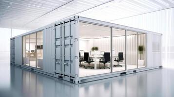Mobile office buildings or container site office for construction site. Shipping container. Portable house and office cabins, illustration photo