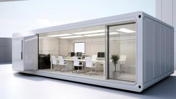 Mobile office buildings or container site office for construction site. Shipping container. Portable house and office cabins, illustration photo