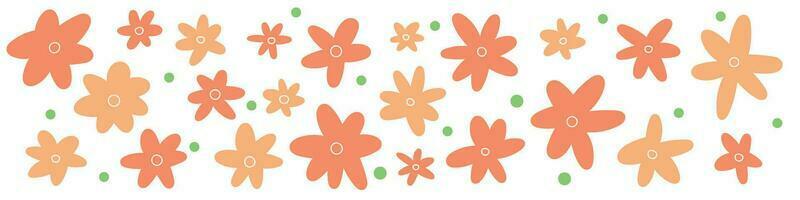 Daisy patterns, abstract flower prints, groovy and retro, simple childish seamless design. Flat vector illustrations isolated on white background.