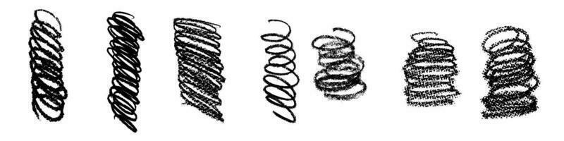 cepillo formas y líneas en pintar, resumen trazos negro curvas, grueso círculos, geométrico olas y garabatos plano vector ilustraciones aislado en blanco antecedentes.