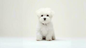 Photo of a Bichon Fise dog on white background. Generative AI