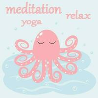 Vector illustration pink octopus yoga relax meditation on barbie pink trendy background EPS10