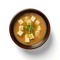 Food photography of Miso soup on black bowl  isolated on white background. Generative AI photo