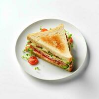 Food photography of sandwich on plate isolated on white background. Generative AI photo