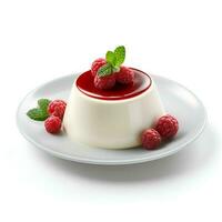 Food photography of Panna cotta on glass isolated on white background. Generative AI photo