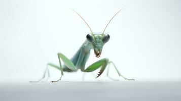 Photo of a praying mantis on white background. Generative AI