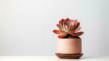 Photo of Echeveria in minimalist pot as houseplant for home decoration isolated on white background. Generative AI
