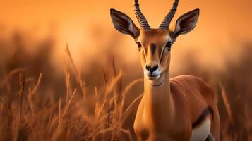 Photo of Impala on savanna at sunset.