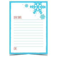 Dear Santa postcard or wish list blank template for children to fill in and send it to Santa Claus during Christmas holidays. Ready to print festive layout with blue snowflakes on white background. vector