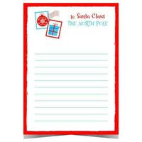 Letter to Santa Claus template. Christmas wish list or postcard with postage stamp for kids to complete and send it to Santa during winter holidays. Empty template design, ready to print. vector