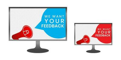 We want your feedback in texts that are isolated by Monitor Computer. can be used to stamp Customer Service Reviews. vector