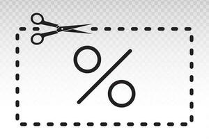 scissors icon cutting coupons and percent sign with dotted line for apps and websites vector