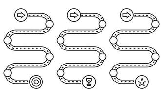 Product roadmap or project development navigation pathway- Line art icon for apps and websites vector