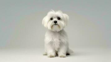 Photo of a lhasa apso on white background. Generative AI