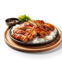 Food photography of Teriyaki Chicken on plate isolated on white background. Generative AI photo