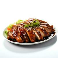 Food photography of Teriyaki Chicken on plate isolated on white background. Generative AI photo