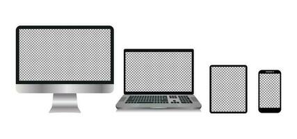 Computer Devices, Tablets, Laptops, Cellphones. isolated with transparent screen. Vector illustration element