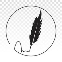 feather quill pen with rounded signature - flat icon for apps and websites vector