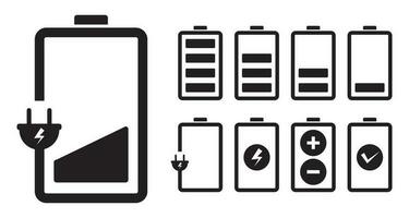 batería cargando cargar indicador icono. nivel batería energía en blanco antecedentes vector