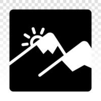 Two mountain peaks and snow with sunrise flat icon for apps and websites vector