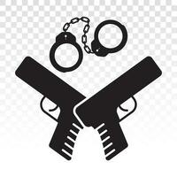 handheld revolver gun or pistol with handcuffs flat icon for apps or website vector