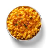 Food photography of Mac and Cheese on bowl isolated on white background. Generative AI photo