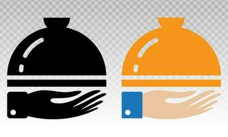 catering service icon with waiter hand holding food cloche serving plate vector