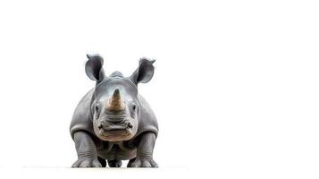 foto de un rinoceronte en blanco antecedentes. generativo ai