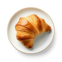 Photo of Croissant on plate isolated on white background. Created by Generative AI