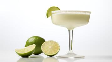 Food photography of margaritas with lemon wedges isolated on white background. Generative AI photo