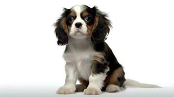 Photo of a cavalier on white background. Generative AI